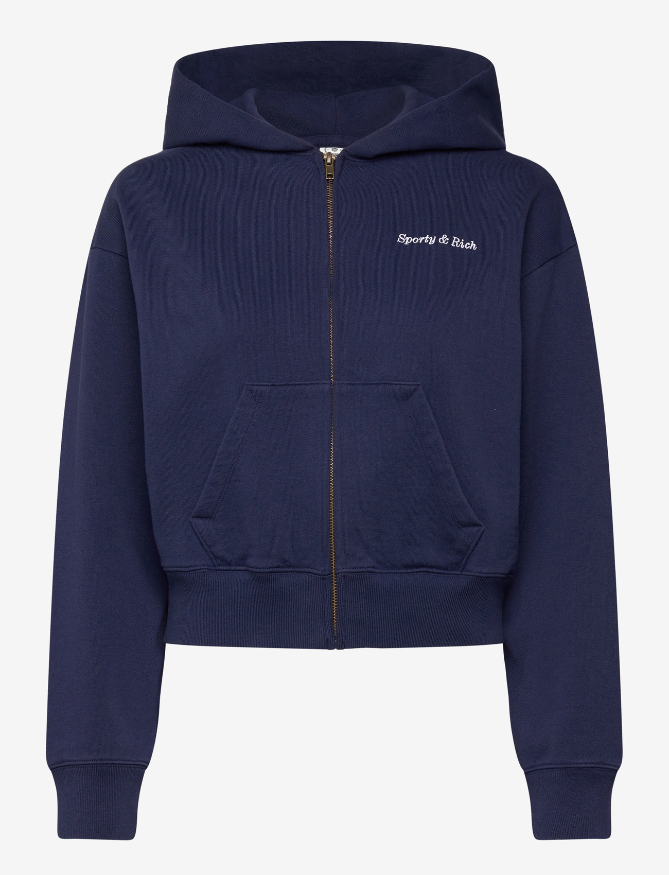 Sporty & Rich - Eden Crest Embroidered Cropped Zip Hoodie - hoodies - dark navy - 0