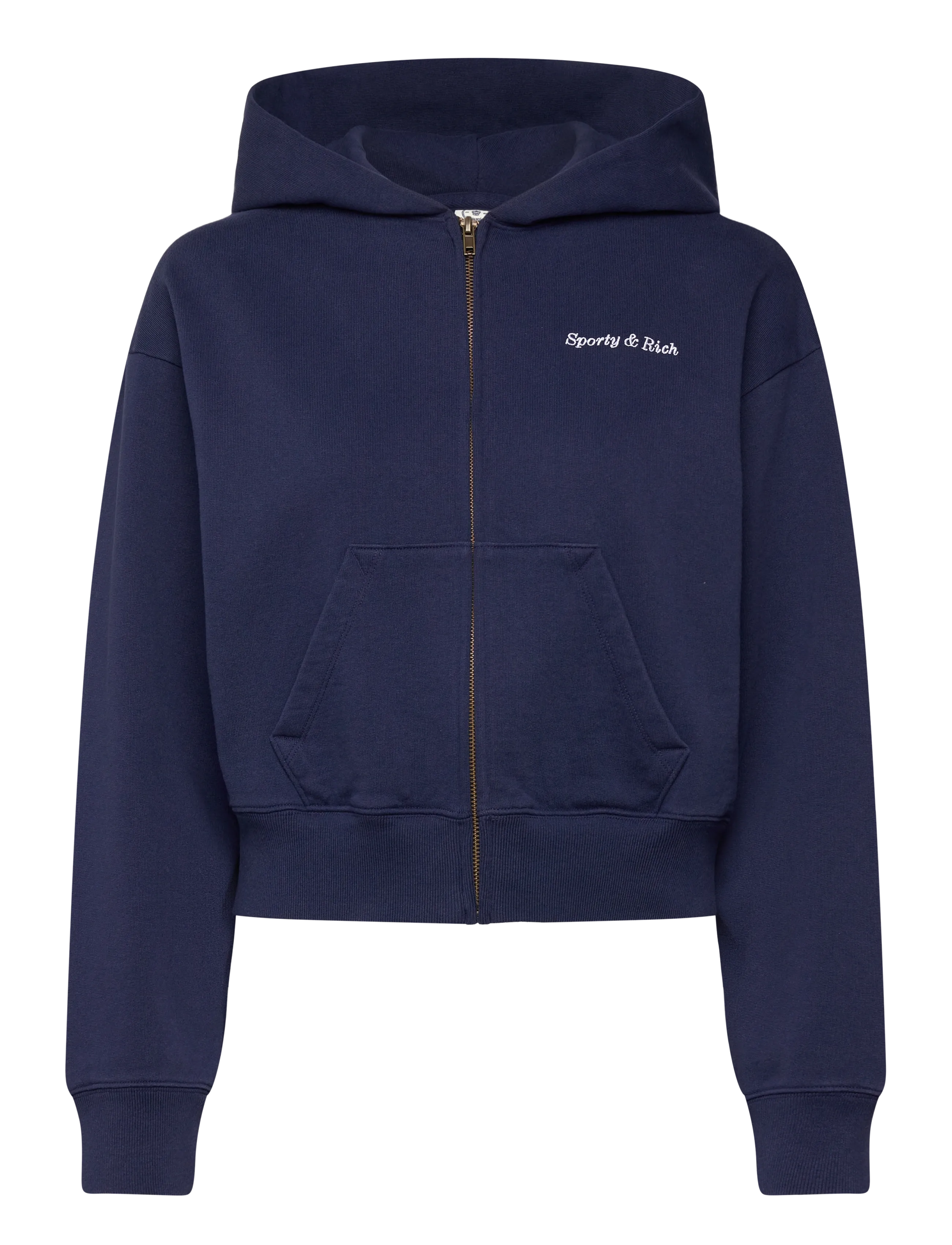 Eden Crest Embroidered Cropped Zip Hoodie - DARK NAVY