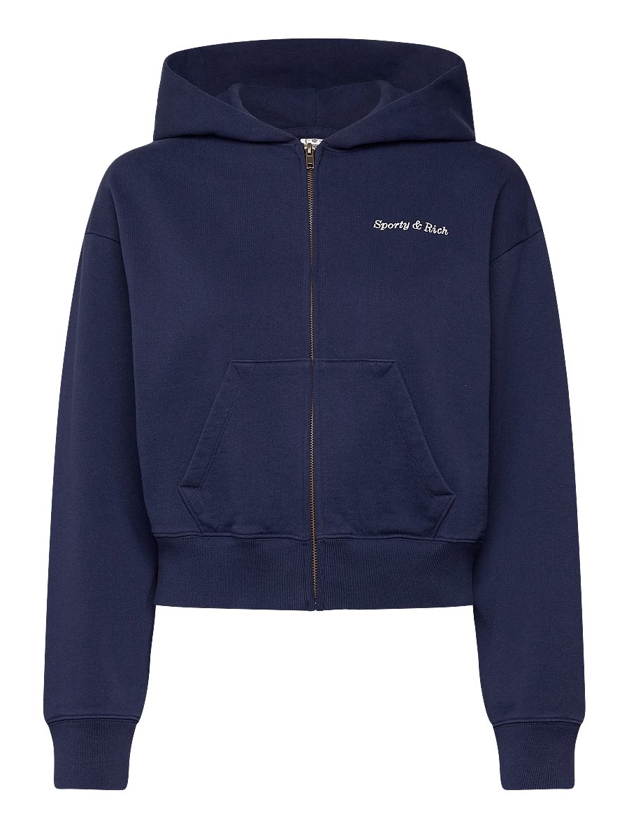 Sporty & Rich - Eden Crest Embroidered Cropped Zip Hoodie - sweatshirts & hoodies - dark navy - 0