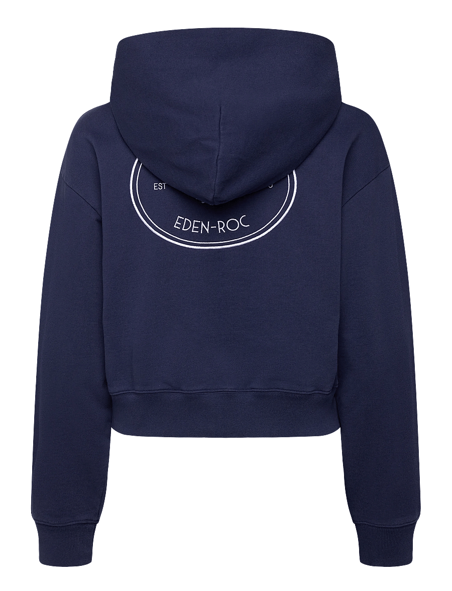 Sporty & Rich - Eden Crest Embroidered Cropped Zip Hoodie - sweatshirts & hoodies - dark navy - 1