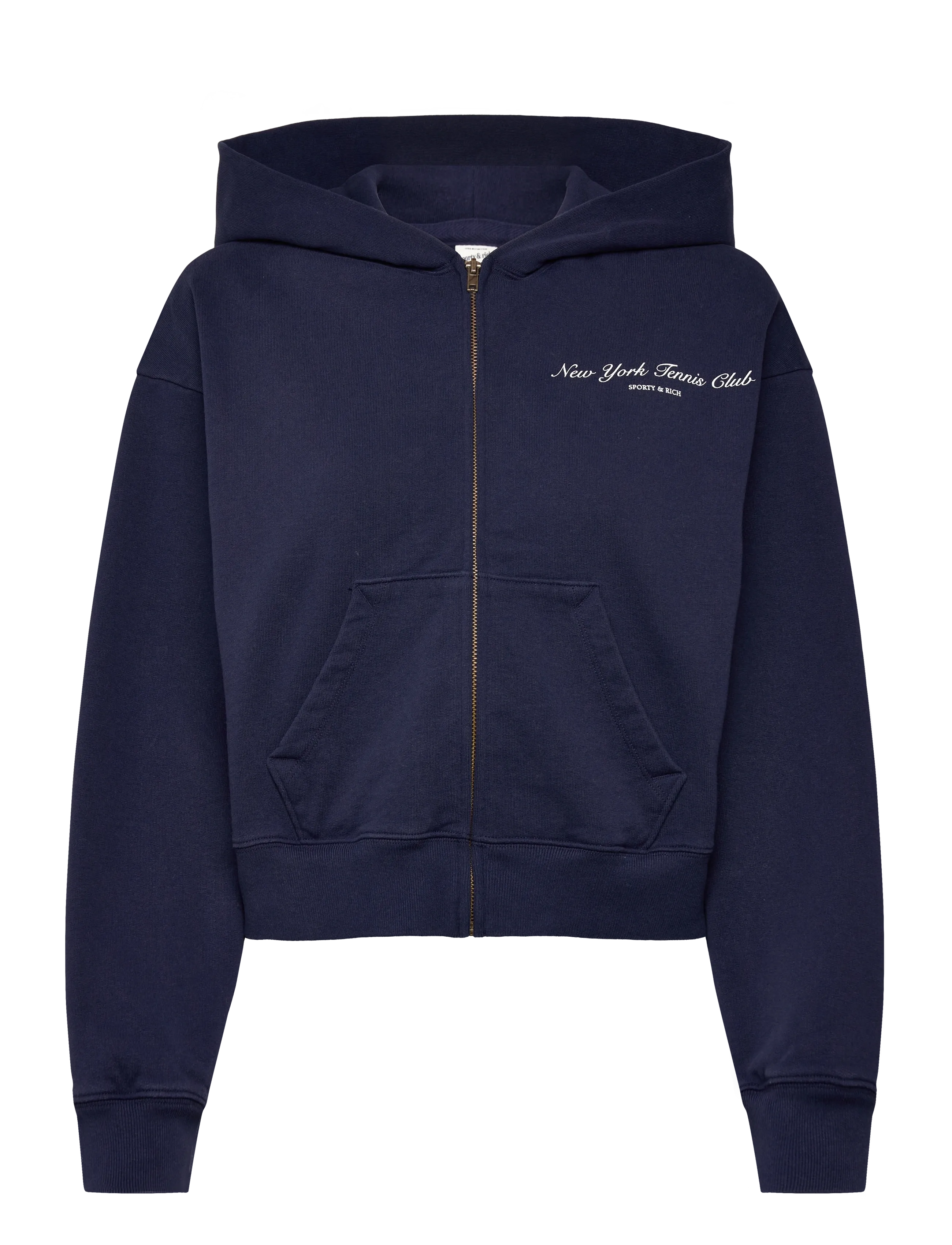 Sporty & Rich Ny Tennis Club Cropped Zip Hoodie, Kvinder, Kort Lynlås Hoodie, Navy, Str: XL
