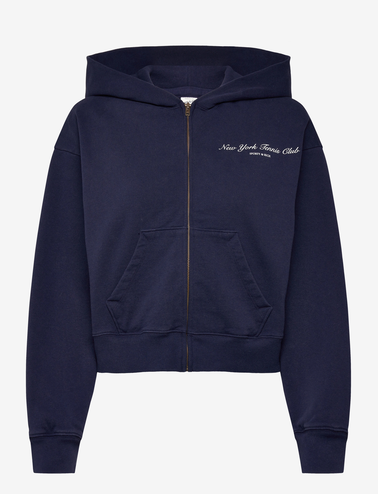 Sporty & Rich - NY Tennis Club Cropped Zip Hoodie - dressipluusid ja kapuutsiga dressipluusid - dark navy - 0