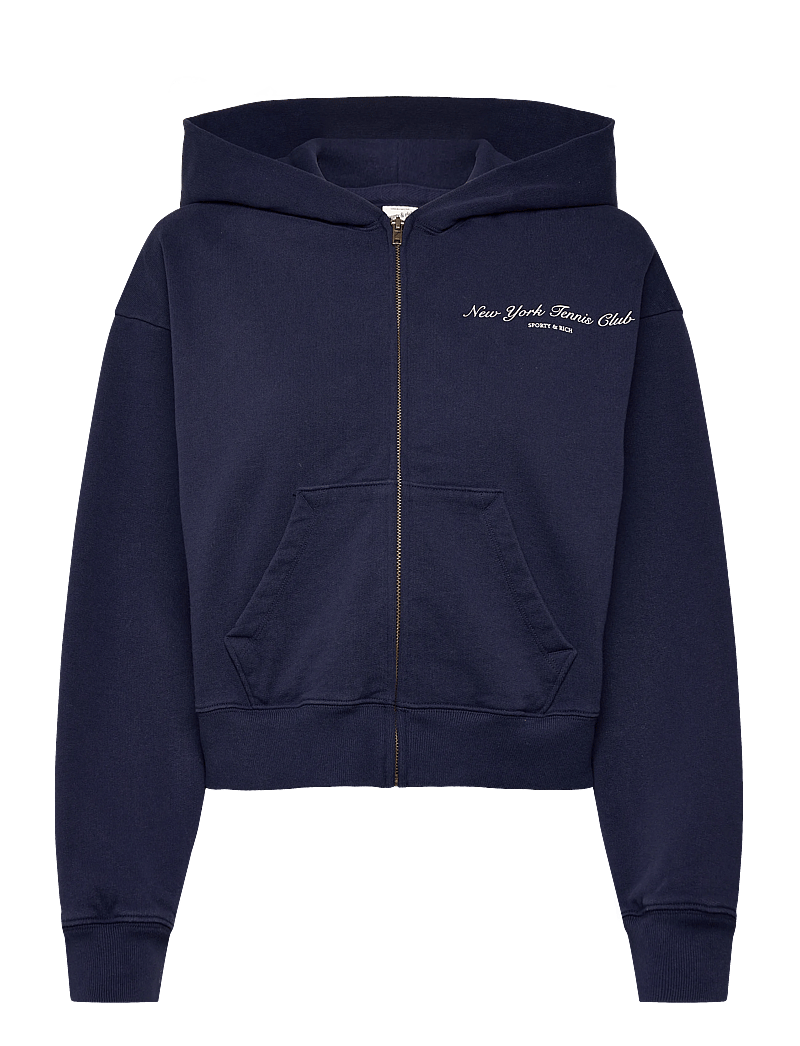 Sporty & Rich - NY Tennis Club Cropped Zip Hoodie - dressipluusid ja kapuutsiga dressipluusid - dark navy - 0