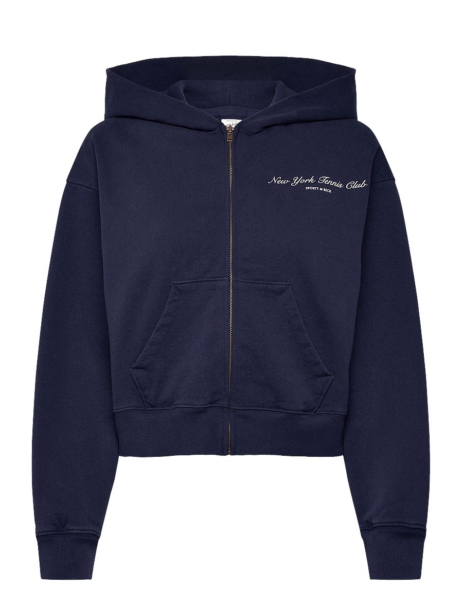 Sporty & Rich - NY Tennis Club Cropped Zip Hoodie - sweatshirts & hoodies - dark navy - 0