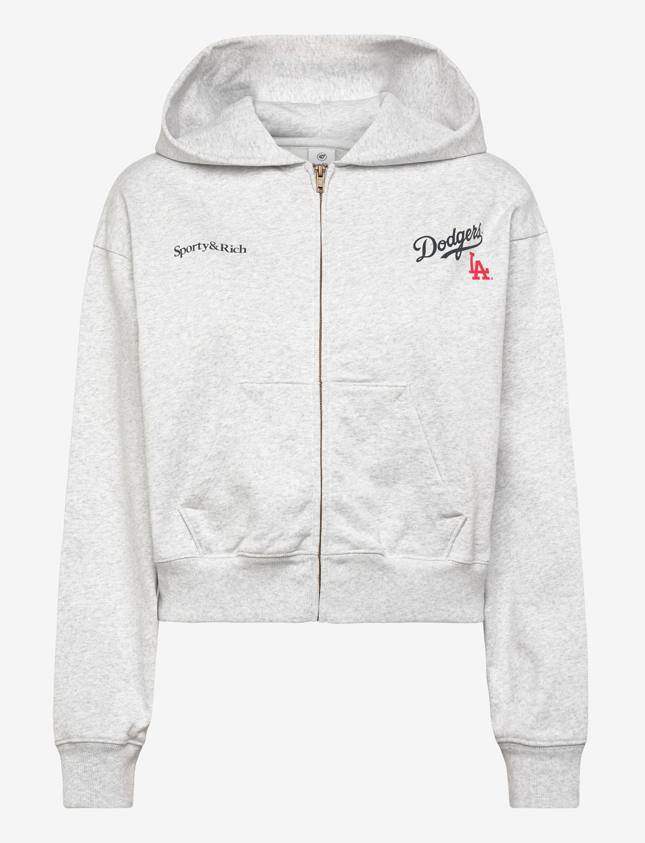 Sporty & Rich - Dodgers Serif Cropped Zip Hoodie - sweatshirts & hoodies - heather gray - 0