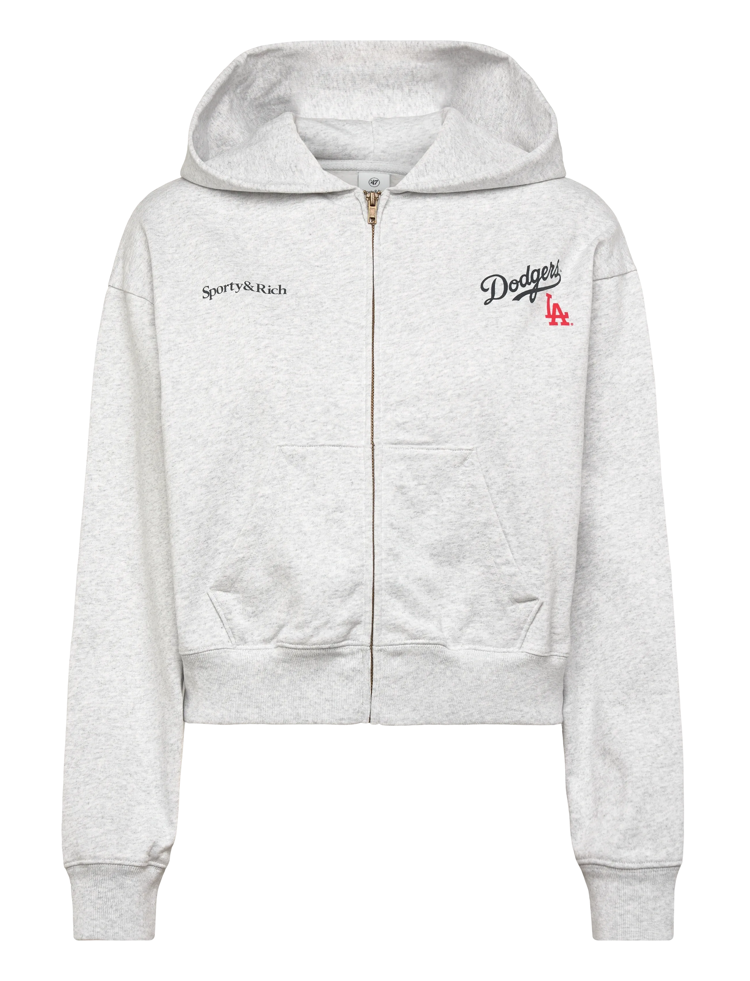 Sporty & Rich Dodgers Serif Cropped Zip Hoodie - Sweatshirts & Hættetrøjer - HEATHER GRAY / grey