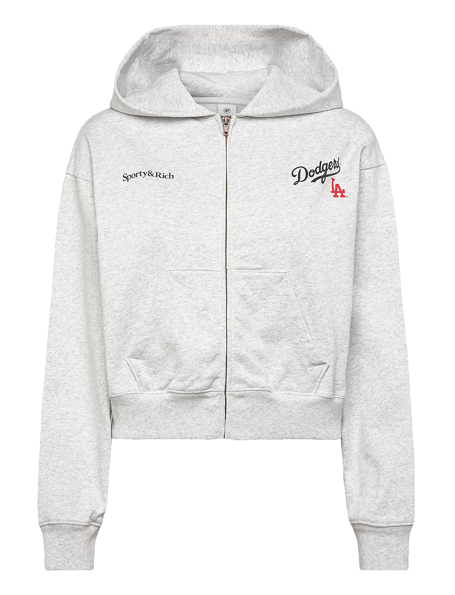 Sporty & Rich - Dodgers Serif Cropped Zip Hoodie - sweatshirts & hoodies - heather gray - 1