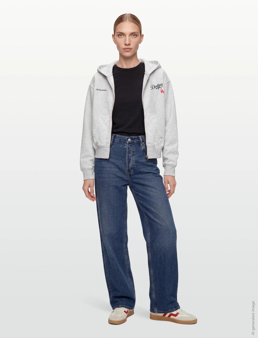 Sporty & Rich - Dodgers Serif Cropped Zip Hoodie - sweatshirts & hoodies - heather gray - 0