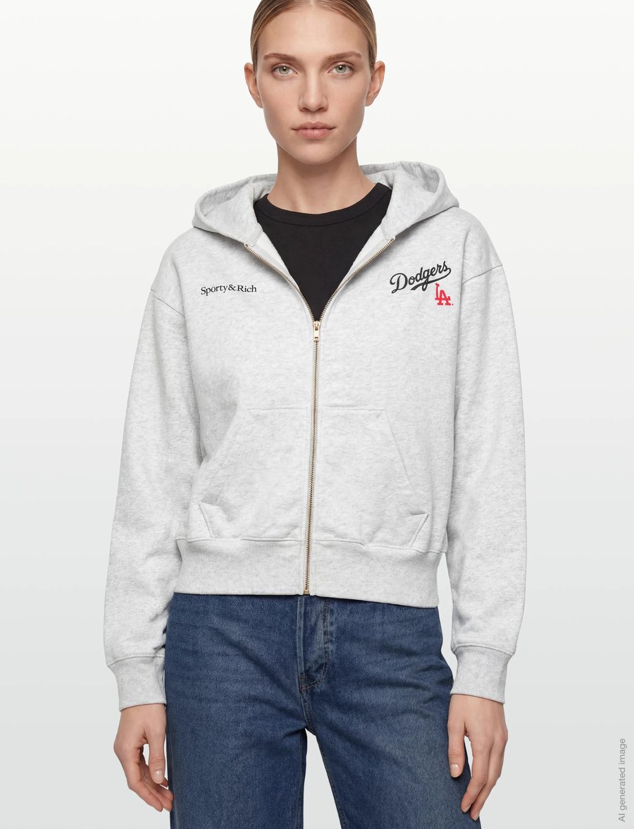 Sporty & Rich - Dodgers Serif Cropped Zip Hoodie - sweatshirts & hoodies - heather gray - 3