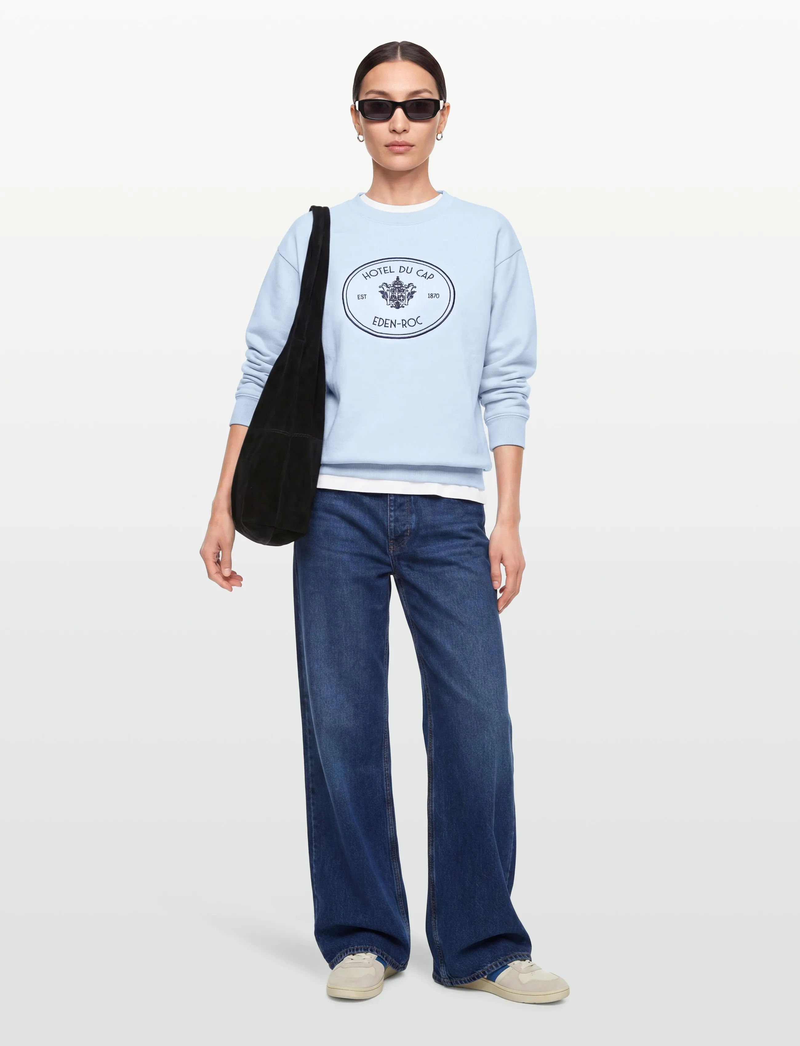 Sporty & Rich Eden Crest Embroidered Crewneck, M, Sweatshirts Hoodies, Blau - Sweatshirts, Frauen