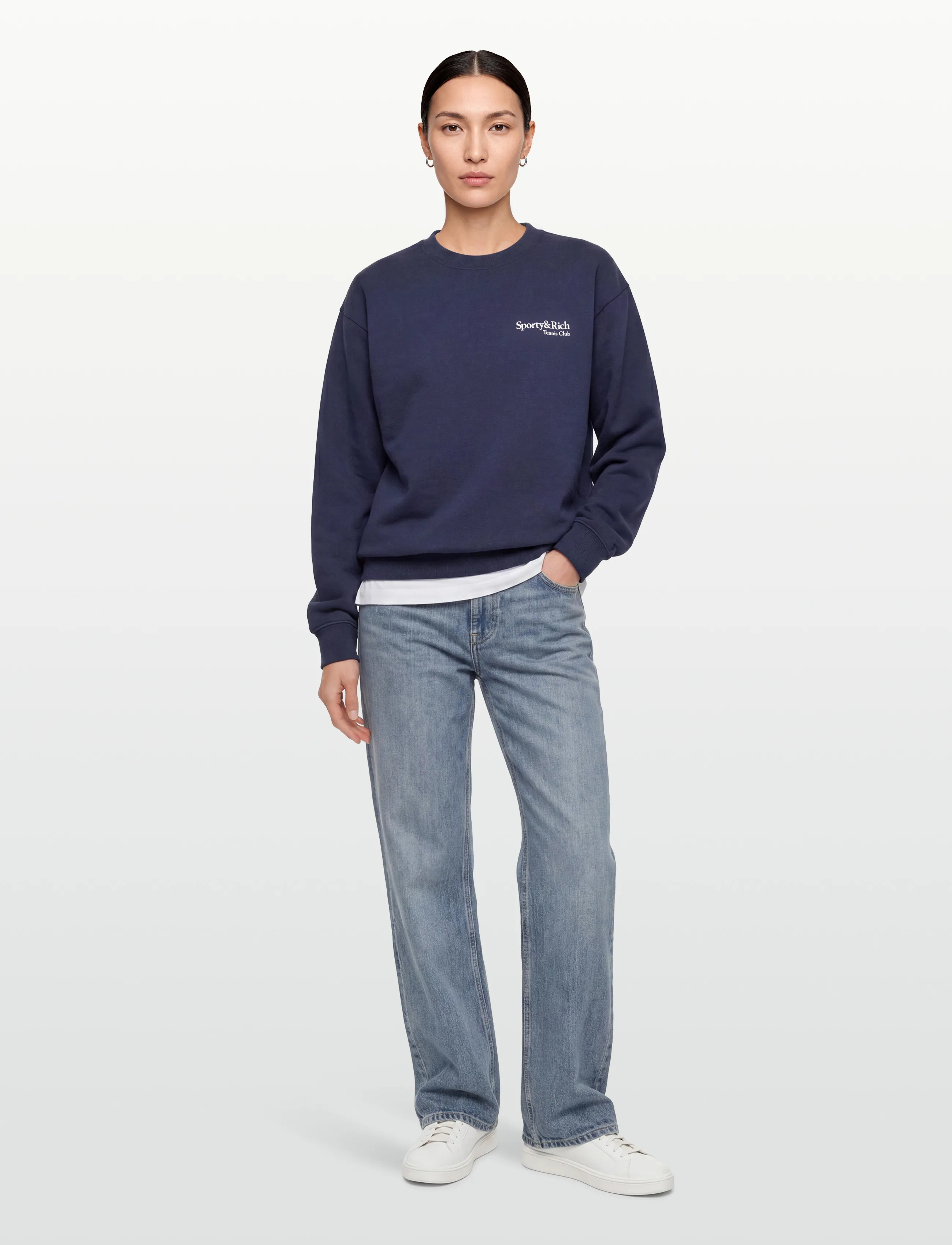 Sporty & Rich Play Tennis Crewneck, XXL, Sweatshirts Hoodies, Marineblau - Sweatshirts, Frauen