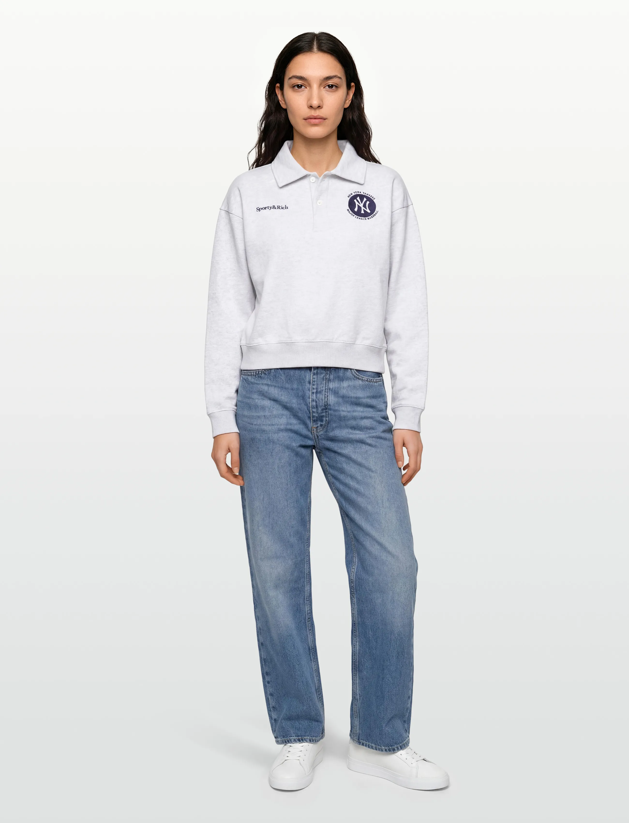 Sporty & Rich Major League Polo, Kvinder, Polo Sweatshirt, Grå, Str: XL