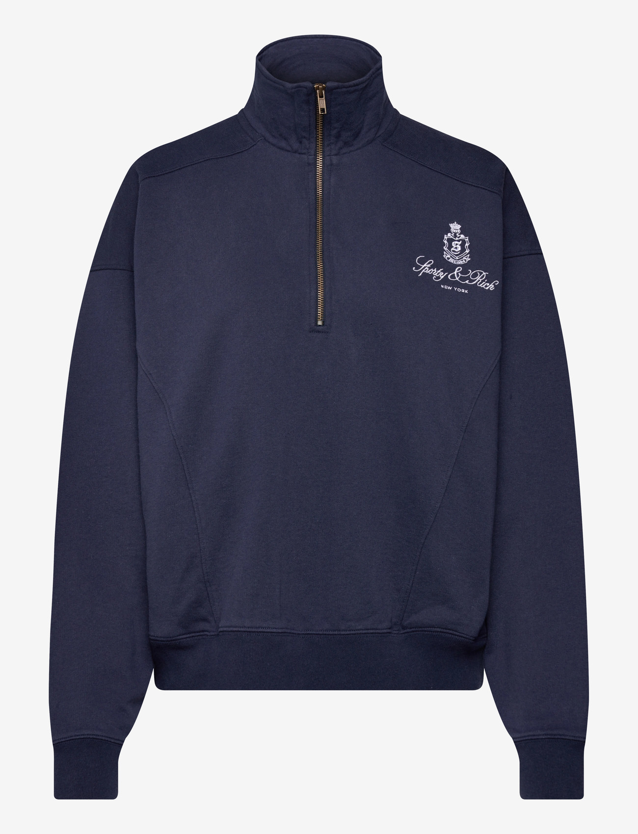 Sporty & Rich - Vendome Embroidered Quarter Zip - navy - 0
