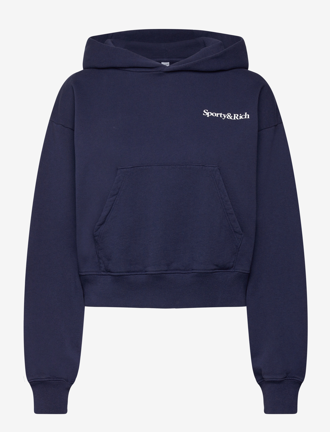 Sporty & Rich - Health is Wealth Cropped Hoodie - sweatshirts & hættetrøjer - dark navy - 0
