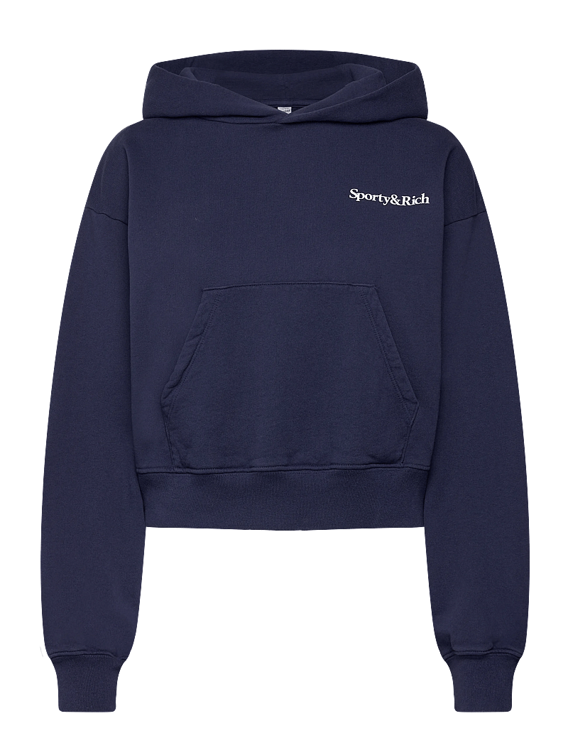 Sporty & Rich - Health is Wealth Cropped Hoodie - sweatshirts & hoodies - dark navy - 0