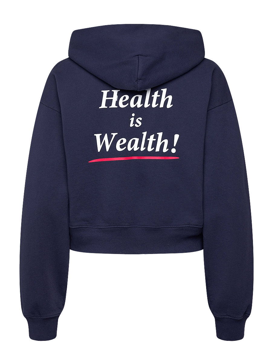 Sporty & Rich - Health is Wealth Cropped Hoodie - sweatshirts & hoodies - dark navy - 2