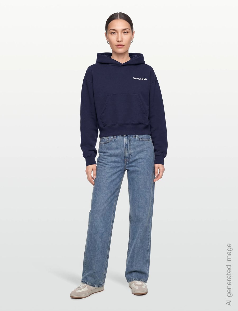 Sporty & Rich - Health is Wealth Cropped Hoodie - sweatshirts & hoodies - dark navy - 0