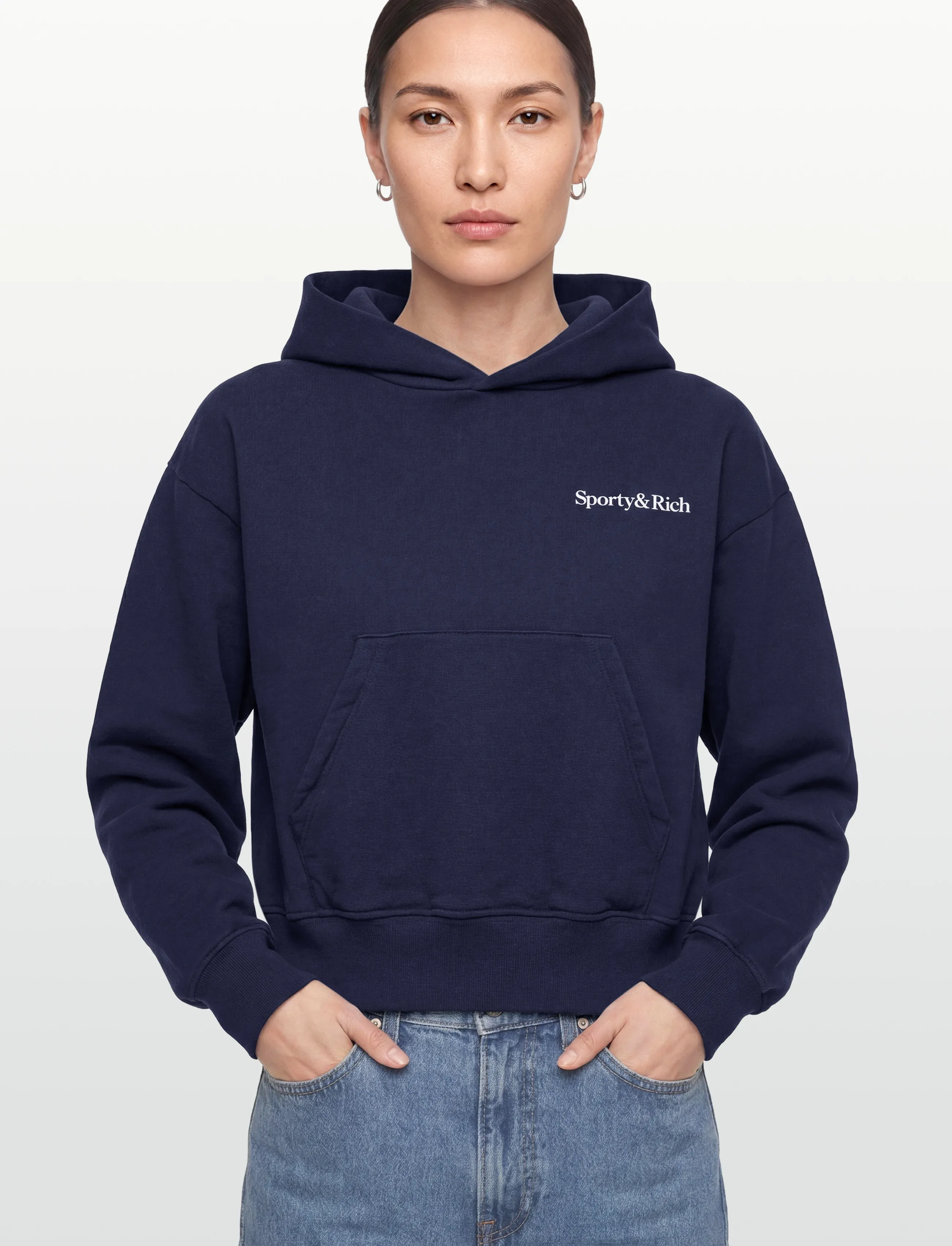 Sporty & Rich - Health is Wealth Cropped Hoodie - sweatshirts & hættetrøjer - dark navy - 3
