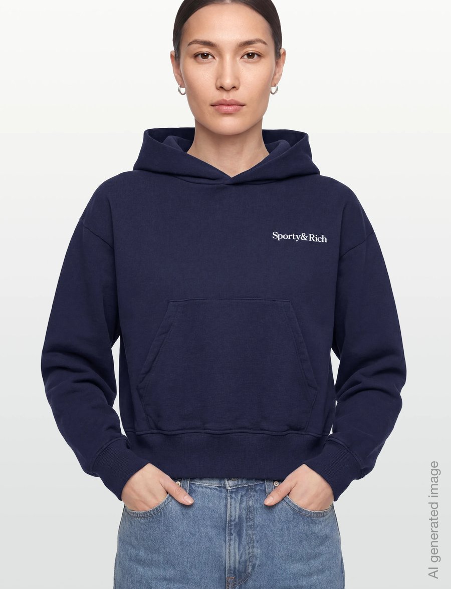 Sporty & Rich - Health is Wealth Cropped Hoodie - sweatshirts & hoodies - dark navy - 3