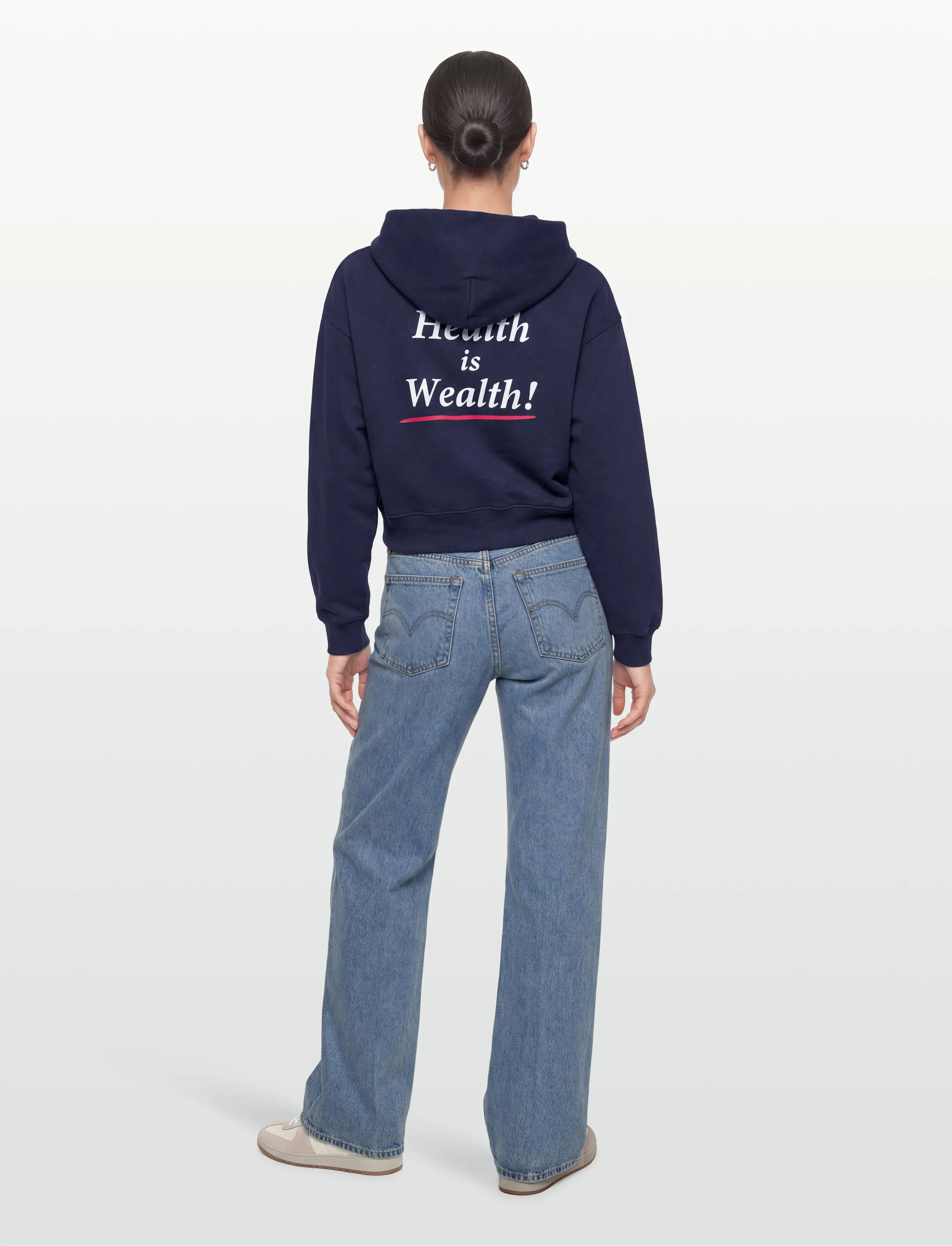 Sporty & Rich - Health is Wealth Cropped Hoodie - sweatshirts & hættetrøjer - dark navy - 4