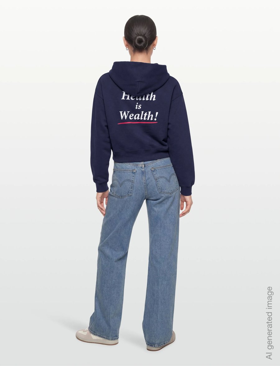 Sporty & Rich - Health is Wealth Cropped Hoodie - sweatshirts & hoodies - dark navy - 4