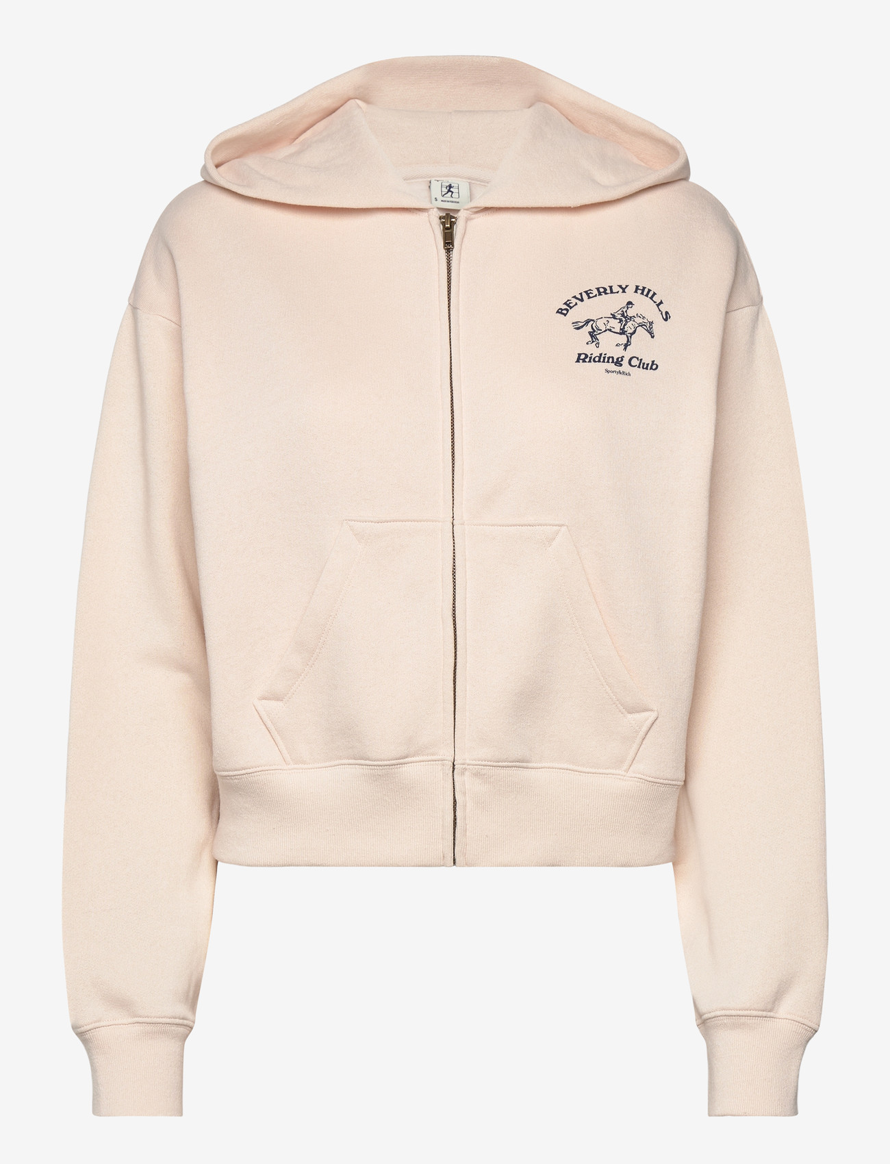 Sporty & Rich - BH Riding Club Soft Cropped Zip Hoodie - sweatshirts & hættetrøjer - cream - 0