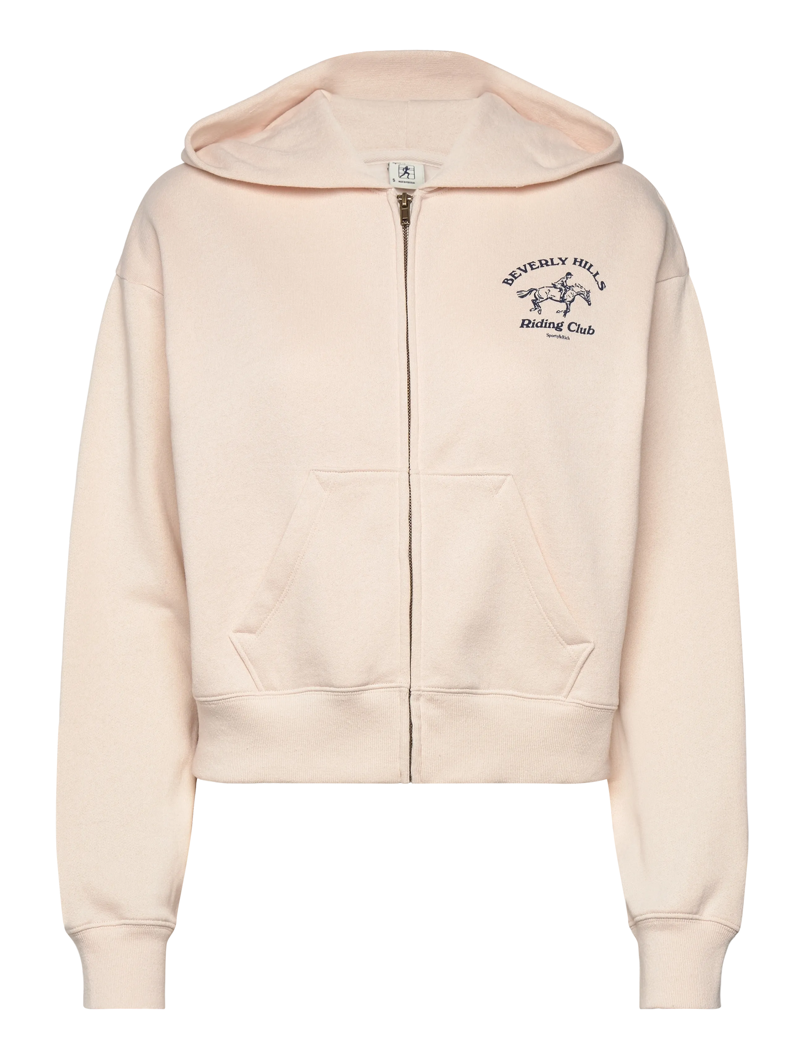 Sporty & Rich BH Riding Club Soft Cropped Zip Hoodie - Sweatshirts & Hættetrøjer - CREAM / pink/rose