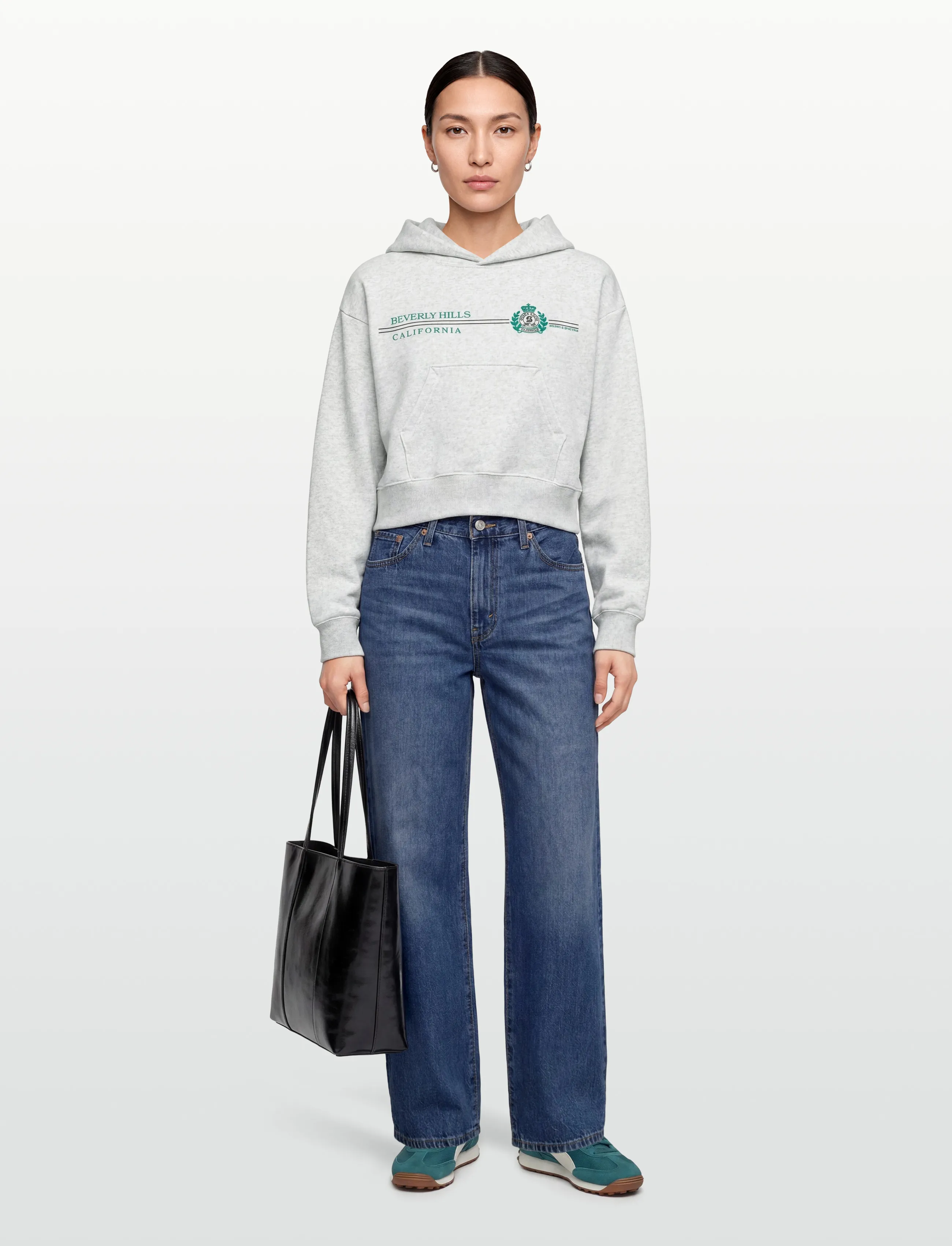 Sporty & Rich Bh Horizon Soft Cropped Hoodie, Kvinder, Kort Hættetrøje, Grå, Str: S