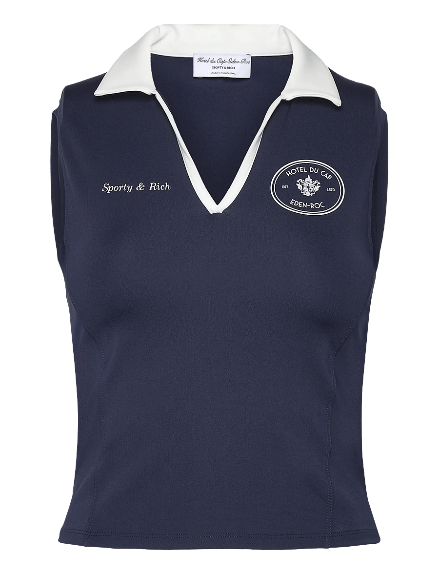 Sporty & Rich - Eden Crest Sports Polo Vest - linnen - dark navy/white - 1