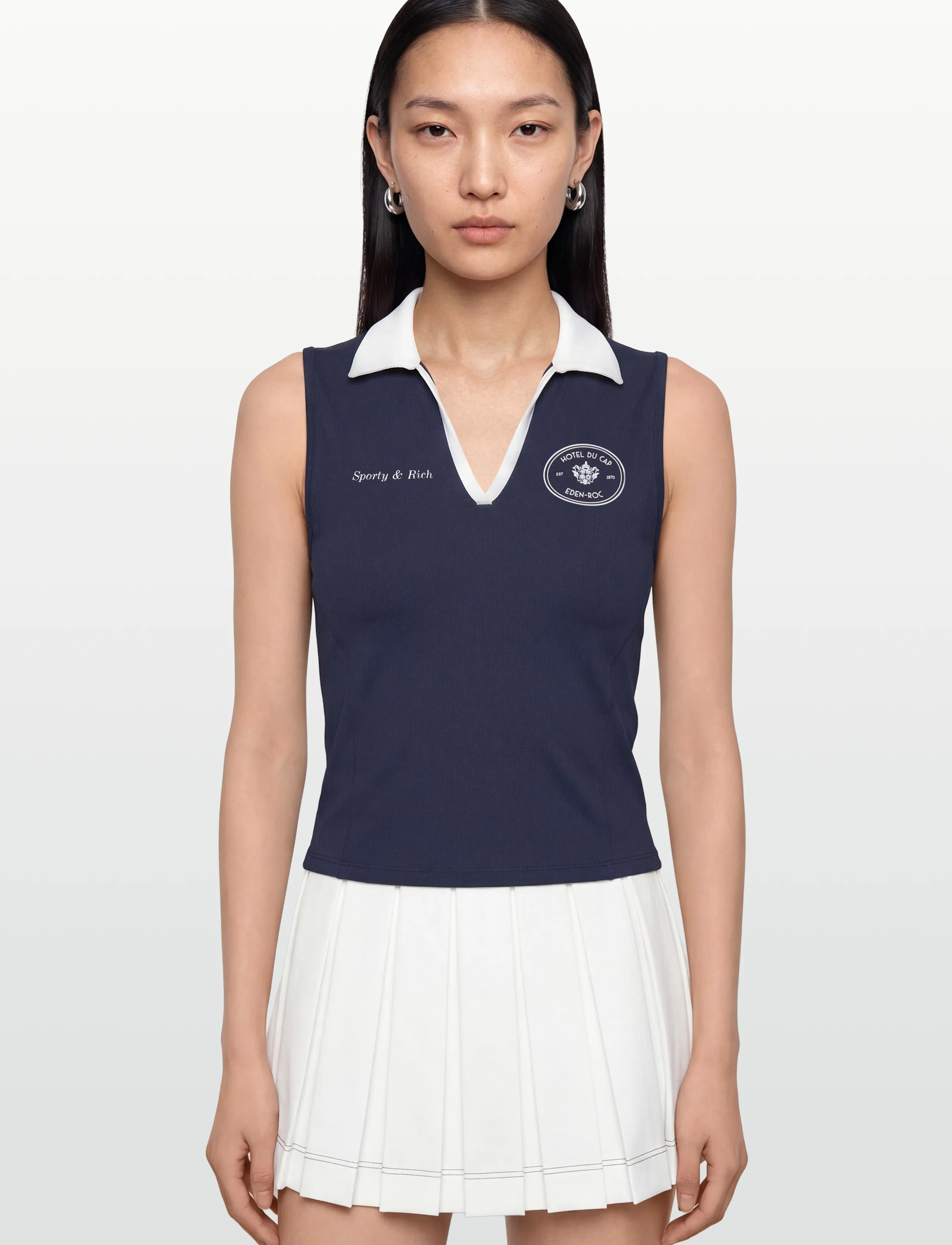 Sporty & Rich - Eden Crest Sports Polo Vest - tops zonder mouwen - dark navy/white - 3