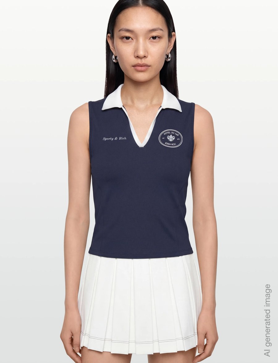 Sporty & Rich - Eden Crest Sports Polo Vest - linnen - dark navy/white - 3
