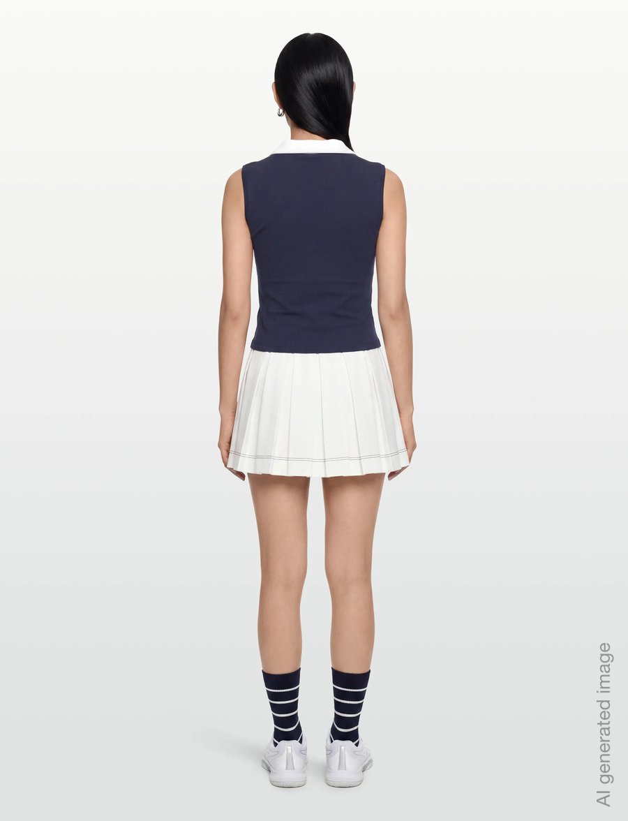 Sporty & Rich - Eden Crest Sports Polo Vest - linnen - dark navy/white - 4