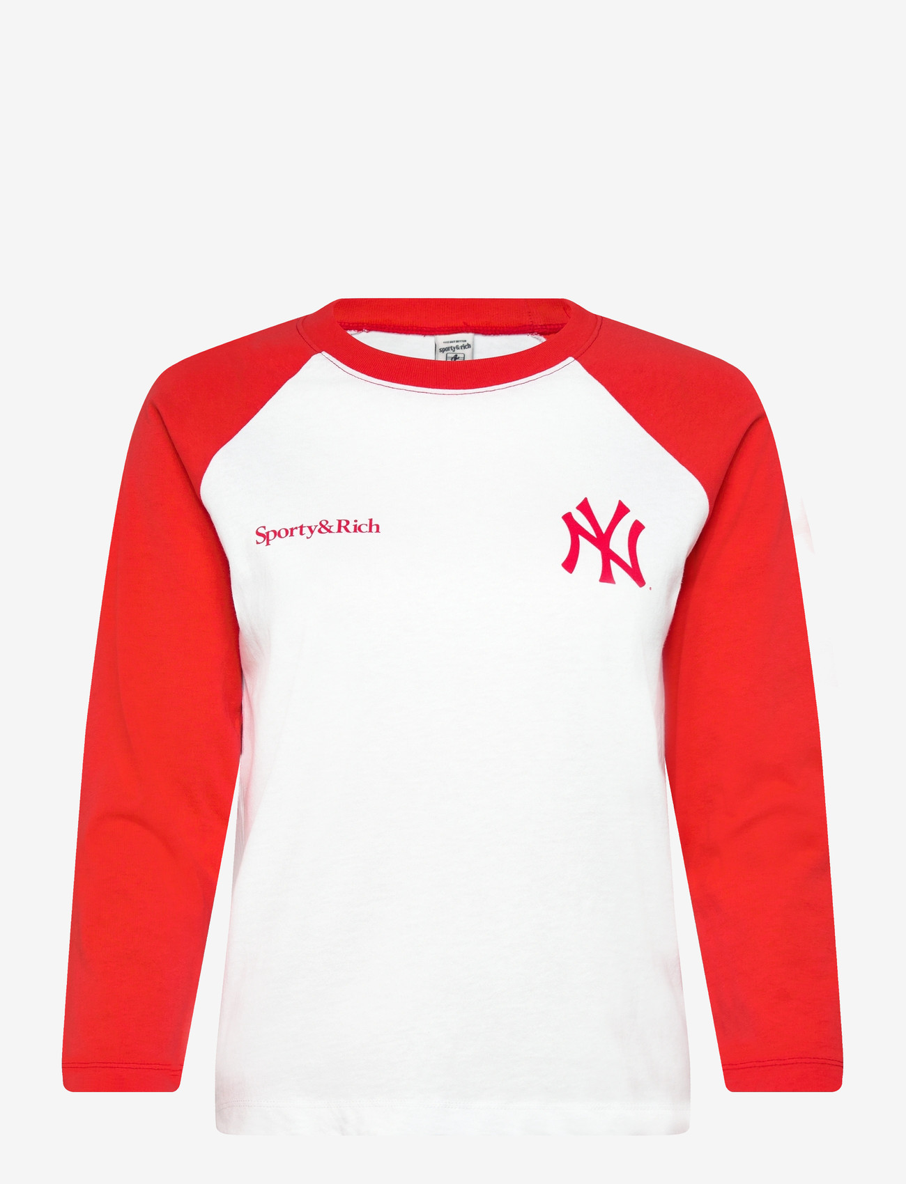 Sporty & Rich - Yankees Serif Baseball Tee - pikkade varrukatega alussärgid - white/fire red - 0