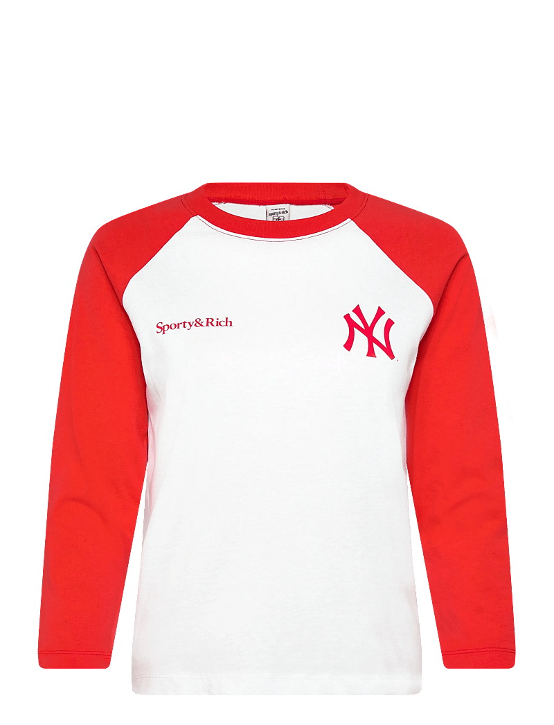 Sporty & Rich - Yankees Serif Baseball Tee - pikkade varrukatega alussärgid - white/fire red - 0