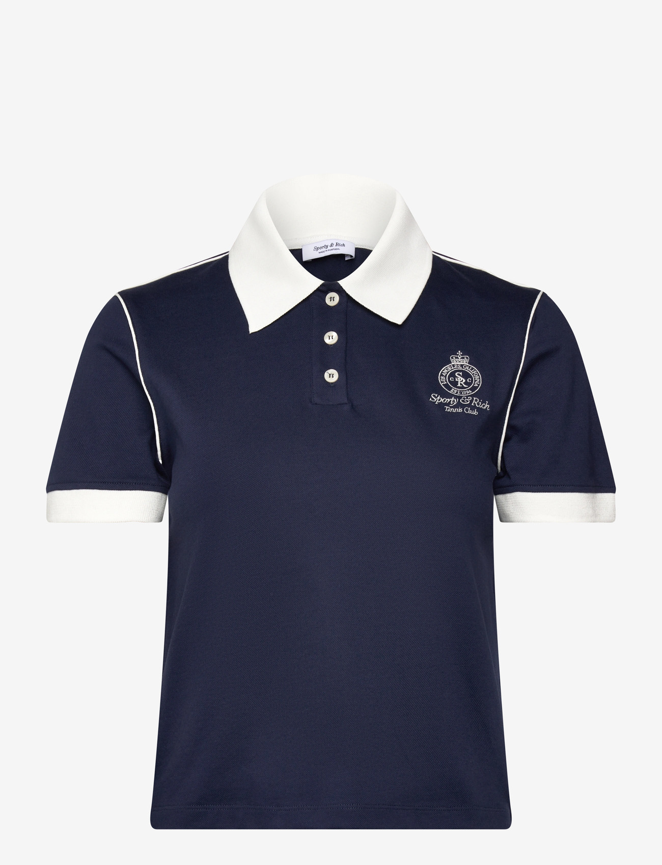 Sporty & Rich - Crown 70s Pique Polo - t-shirts & tops - dark navy/white - 0