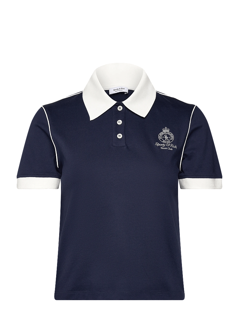 Sporty & Rich - Crown 70s Pique Polo - t-shirts & tops - dark navy/white - 0