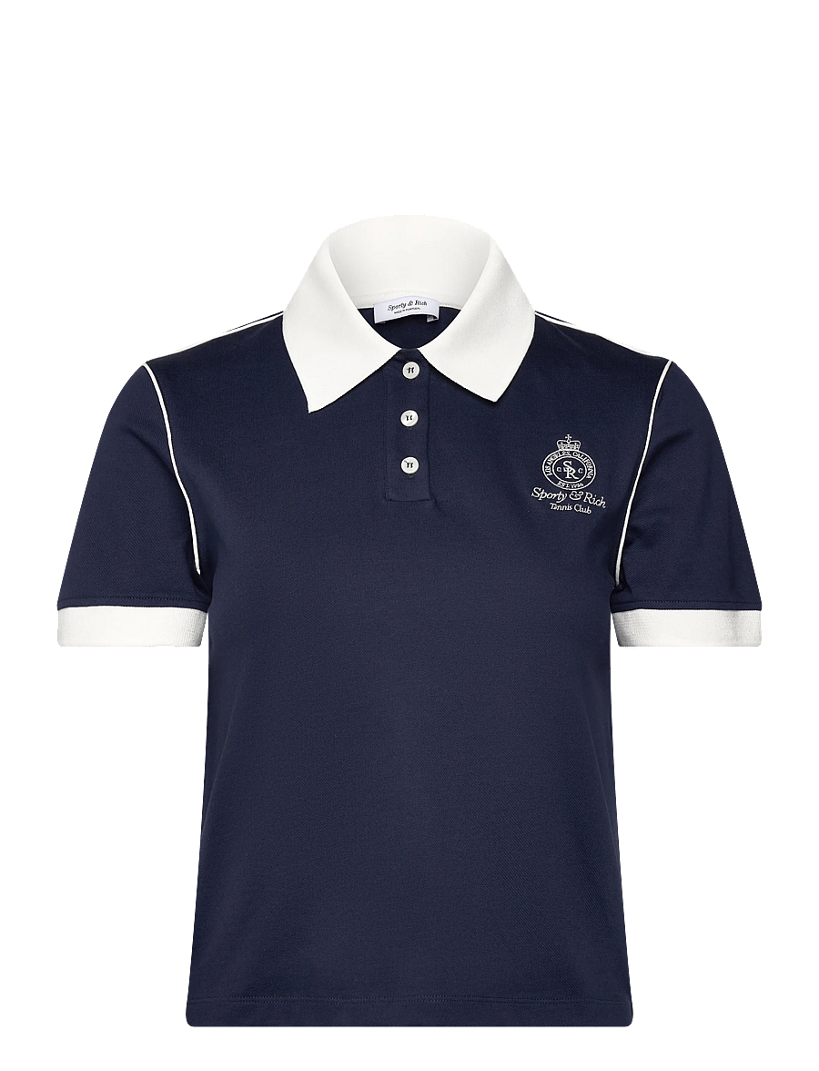 Sporty & Rich - Crown 70s Pique Polo - polo shirts - dark navy/white - 0
