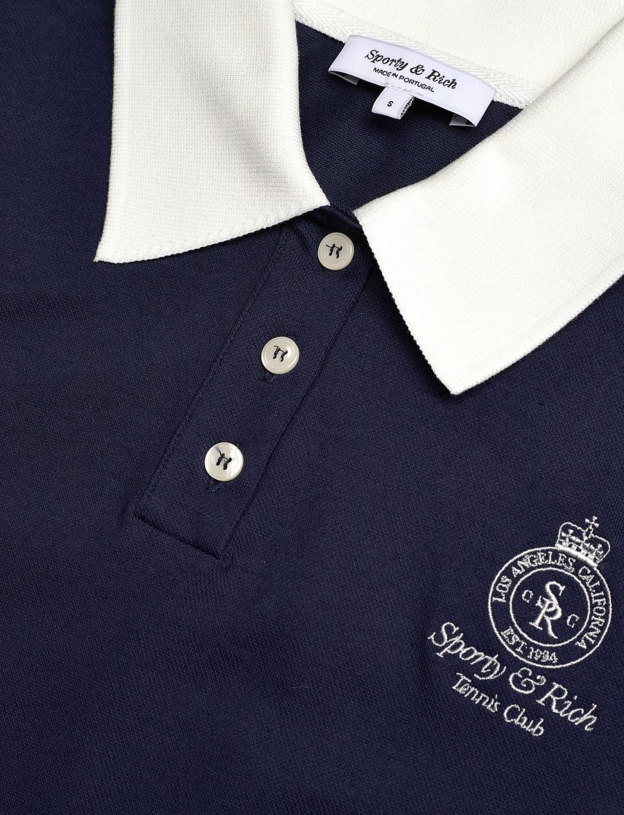 Sporty & Rich - Crown 70s Pique Polo - polo shirts - dark navy/white - 2
