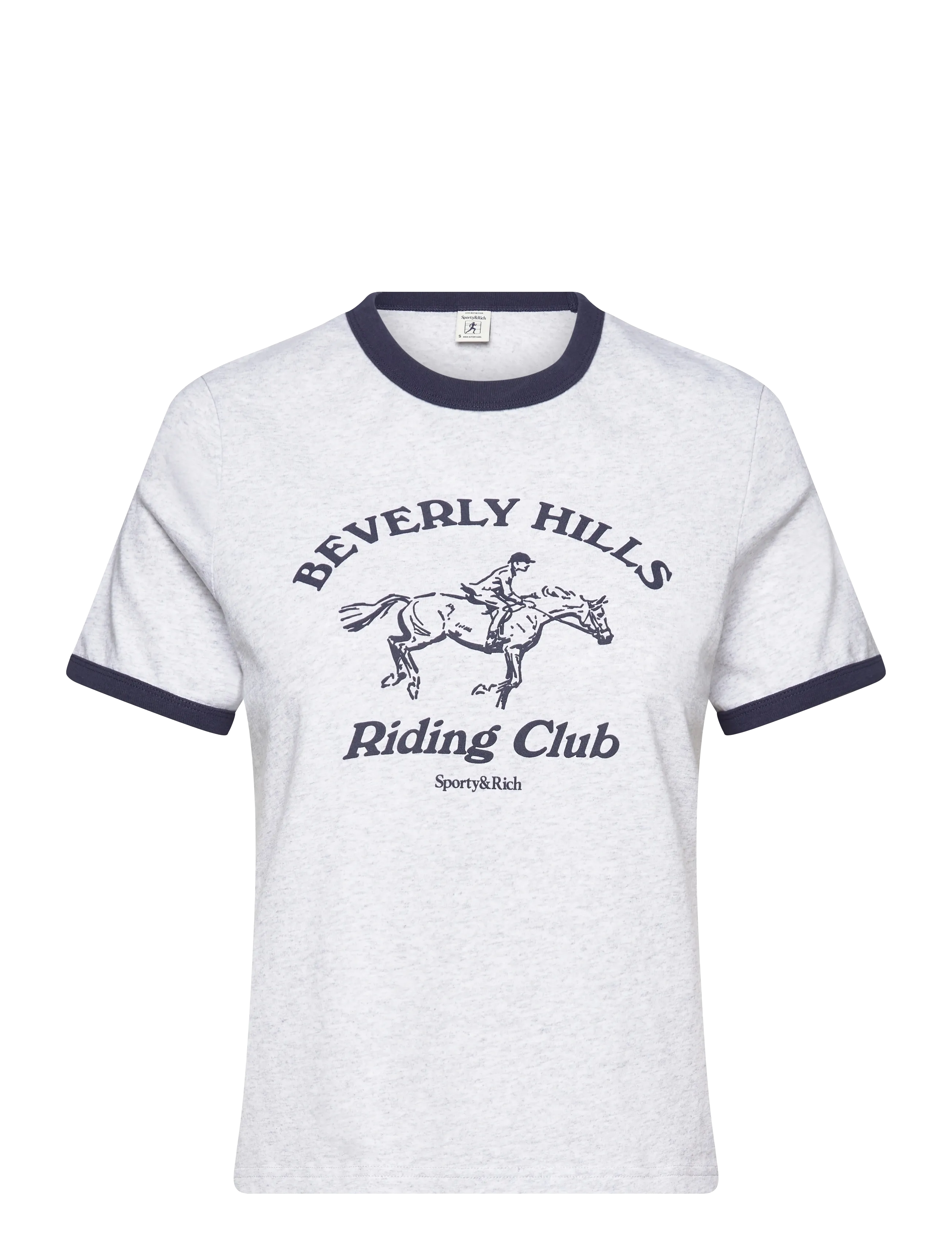 Sporty & Rich Rh Riding Club Ringer Tee, S, Grey, T-Shirts & Toppe > Kortærmede, Dame