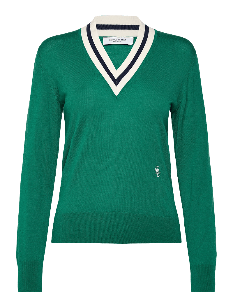 Sporty & Rich - SRC Minimalist V-Neck Sweater - sviitrid - alpine/dark navy/off white - 0