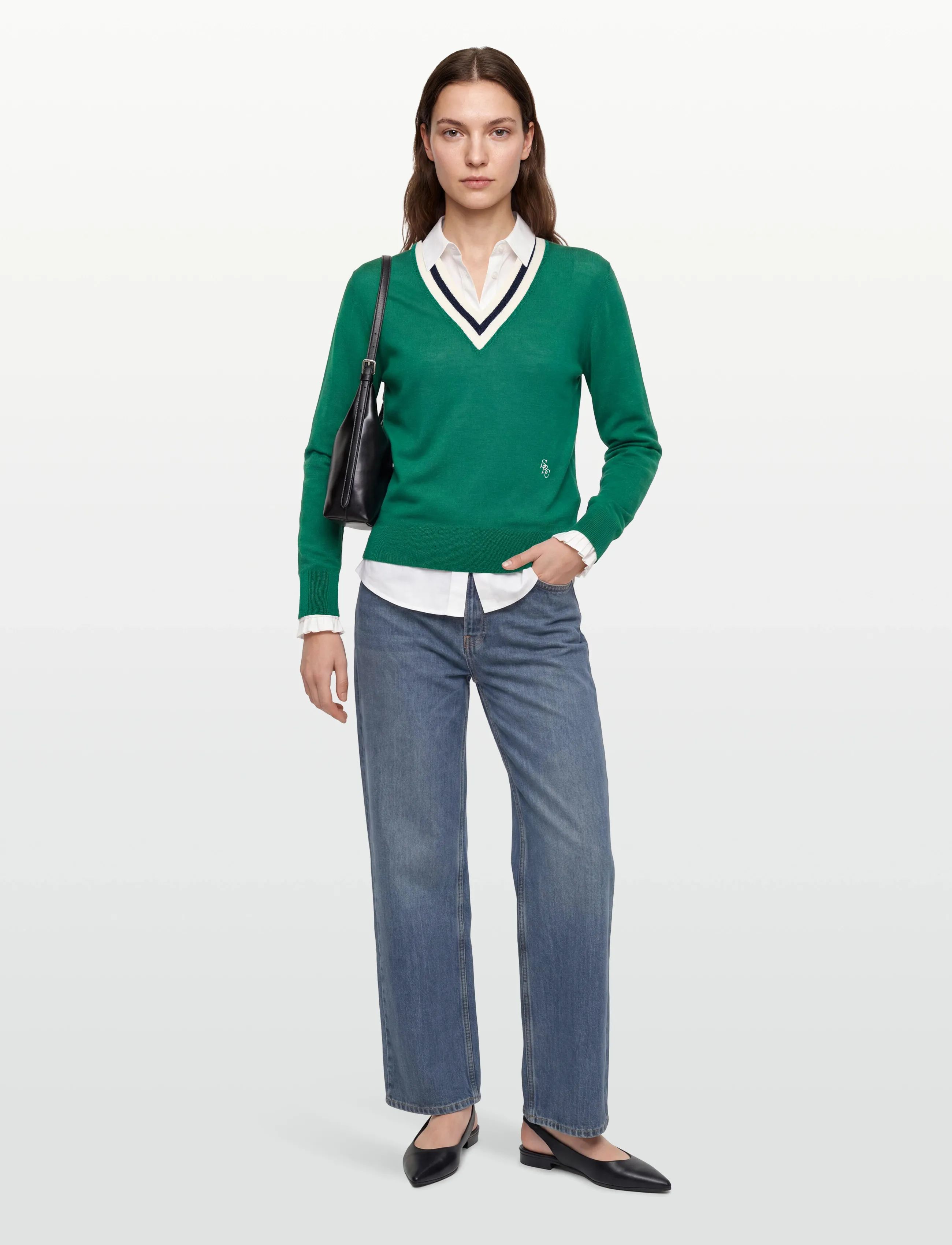 Sporty & Rich Src Minimalist V-Neck Sweater, XS, Knitwear, Grün - Jumpers, Frauen