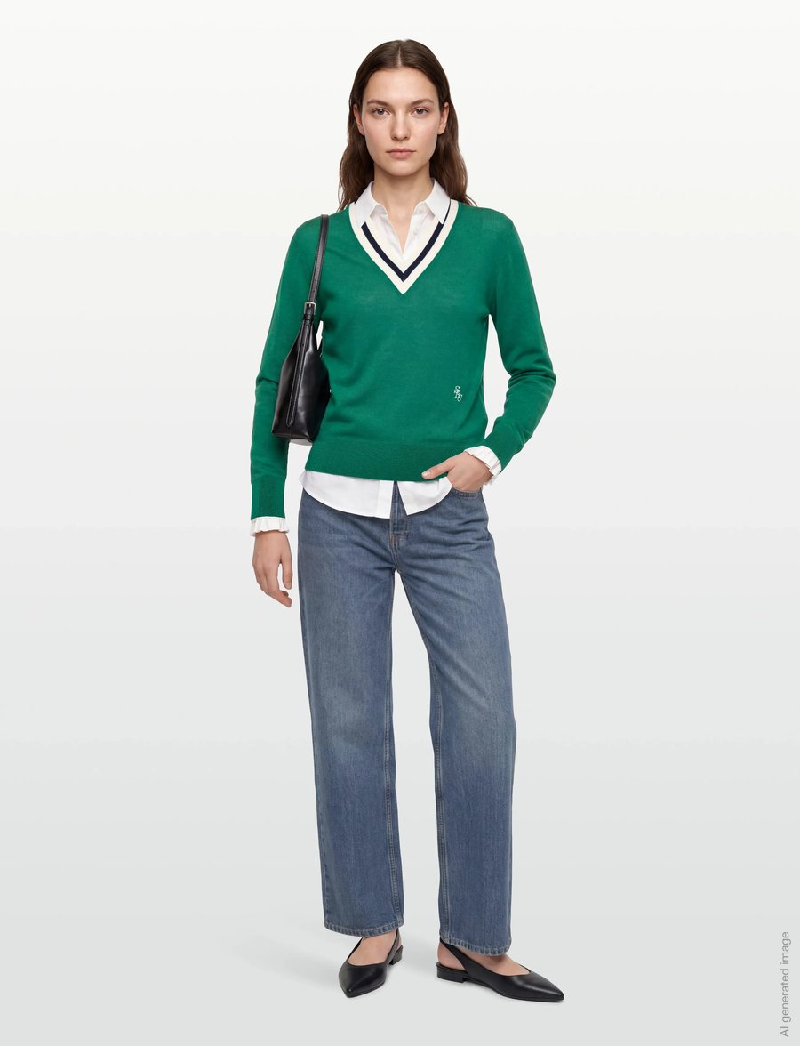 Sporty & Rich - SRC Minimalist V-Neck Sweater - tröjor - alpine/dark navy/off white - 0