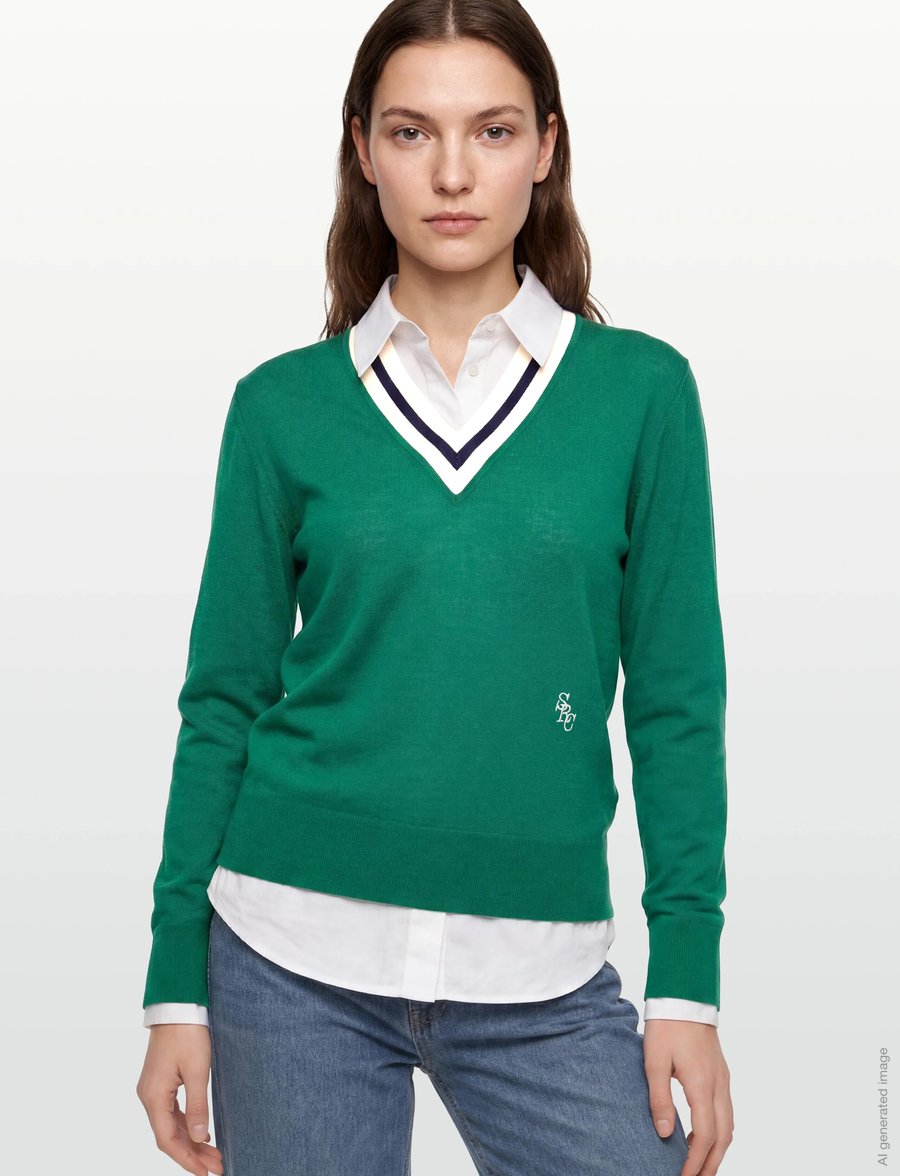 Sporty & Rich - SRC Minimalist V-Neck Sweater - tröjor - alpine/dark navy/off white - 3