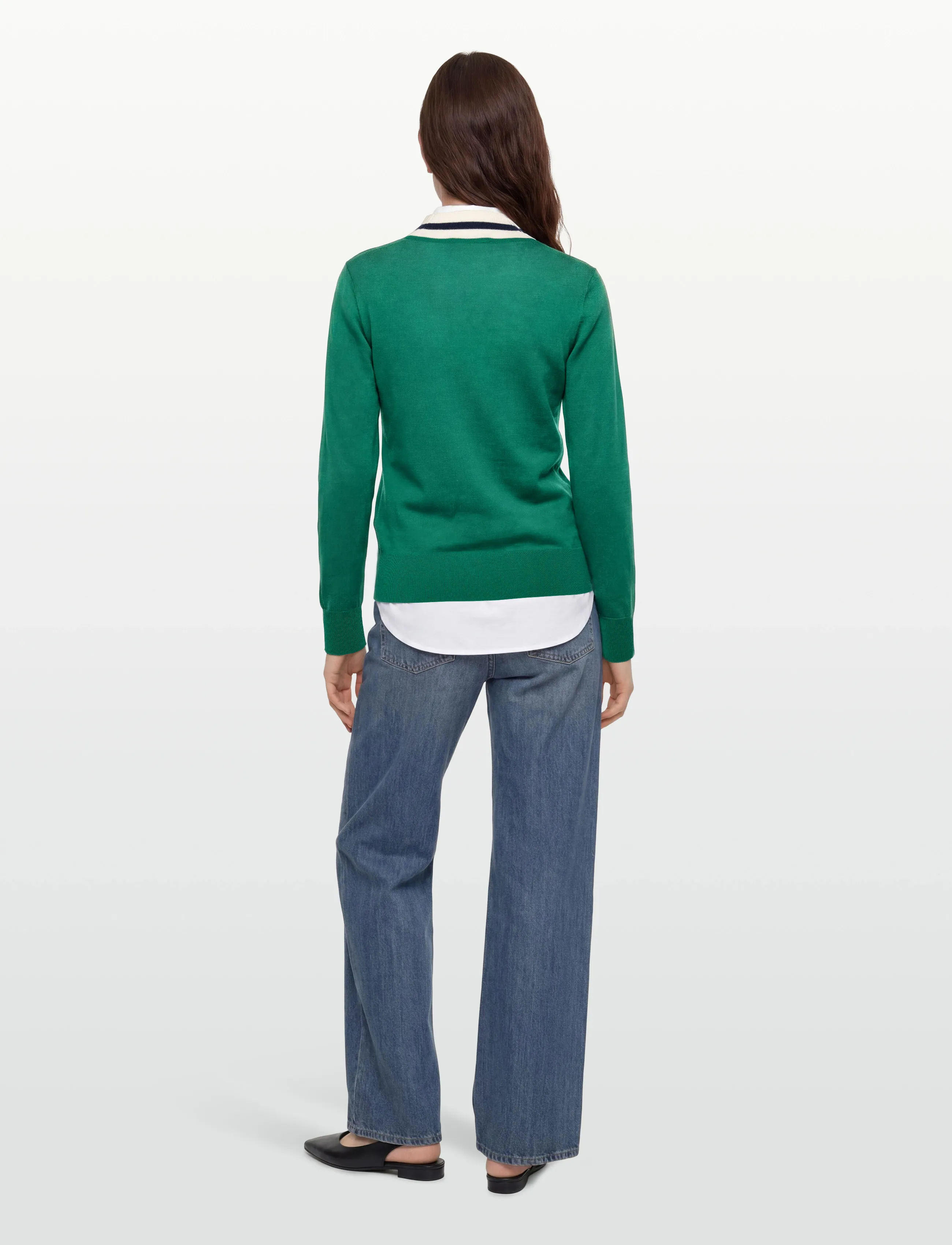 Sporty & Rich - SRC Minimalist V-Neck Sweater - tröjor - alpine/dark navy/off white - 4