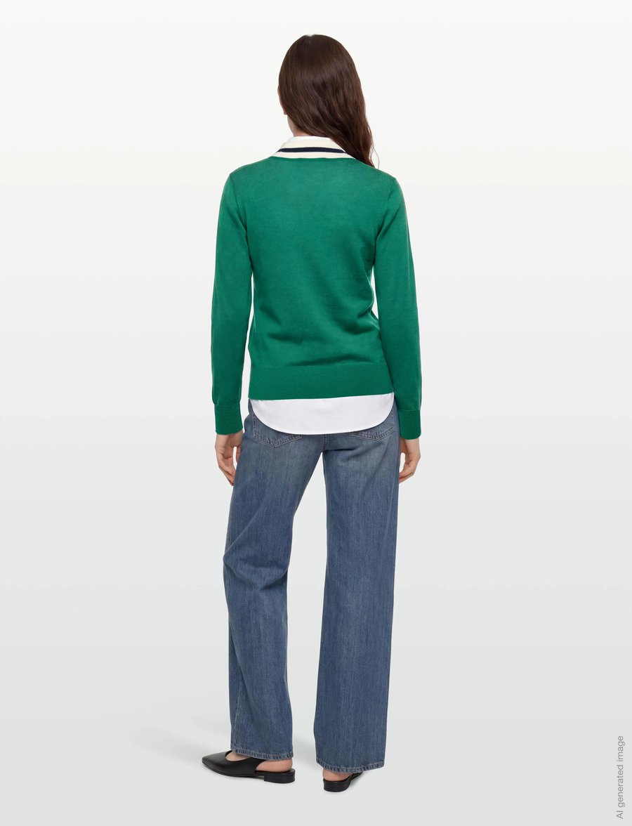 Sporty & Rich - SRC Minimalist V-Neck Sweater - tröjor - alpine/dark navy/off white - 4