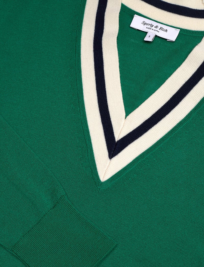 Sporty & Rich - SRC Minimalist V-Neck Sweater - sviitrid - alpine/dark navy/off white - 2