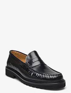 Lightweight Loafer - Black grained leather, S.T. VALENTIN