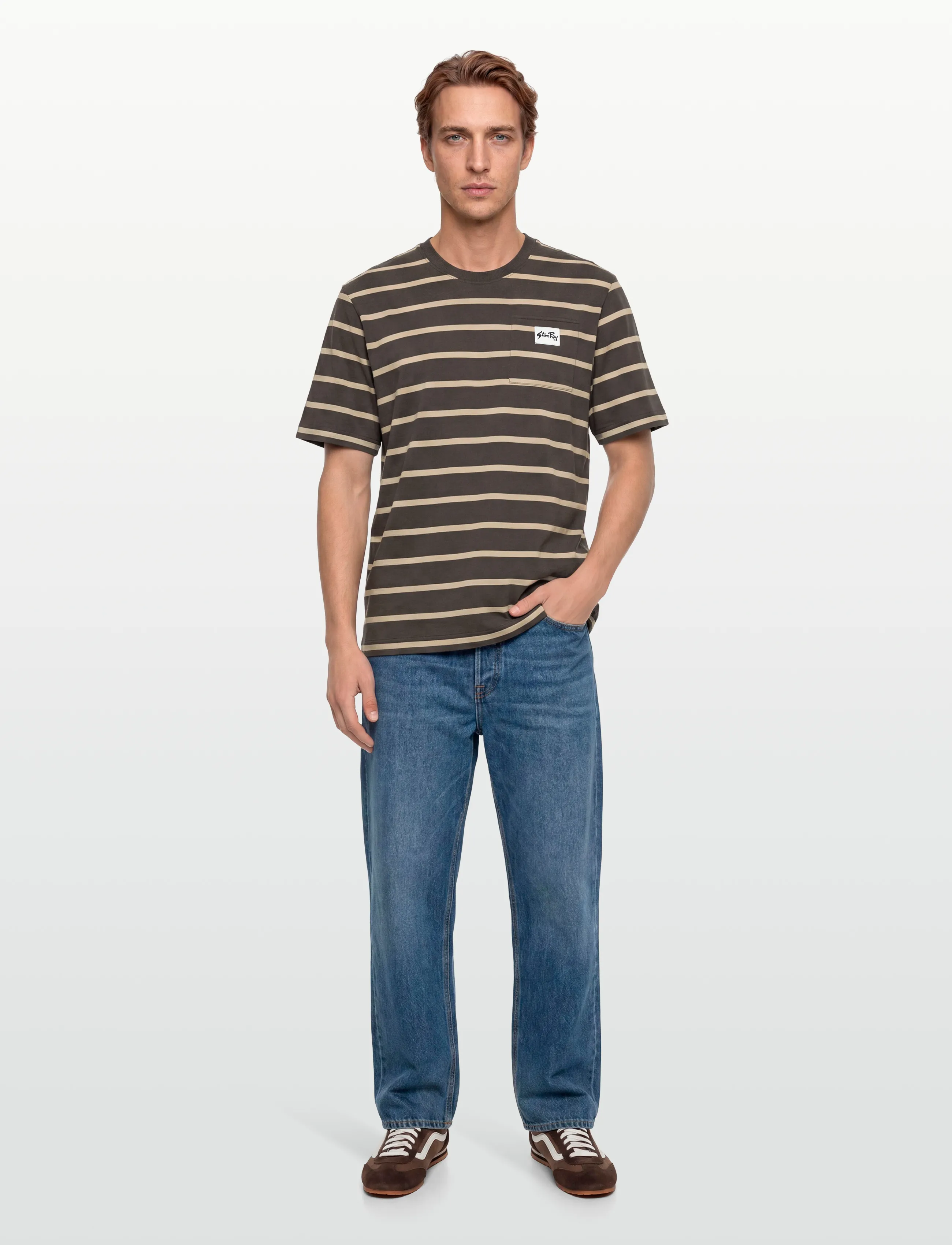 Stan Ray Stripe Tee - Raven/Eucalyptus, XL, Brown, T-Shirts > Kortærmede, Herre