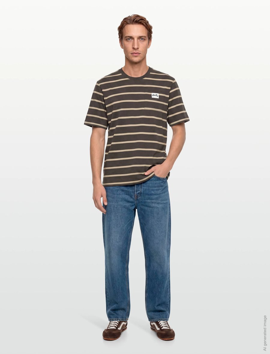Stan Ray - STRIPE TEE - RAVEN/EUCALYPTUS - kurzärmelige t-shirts - raven/ eucalyptus - 0