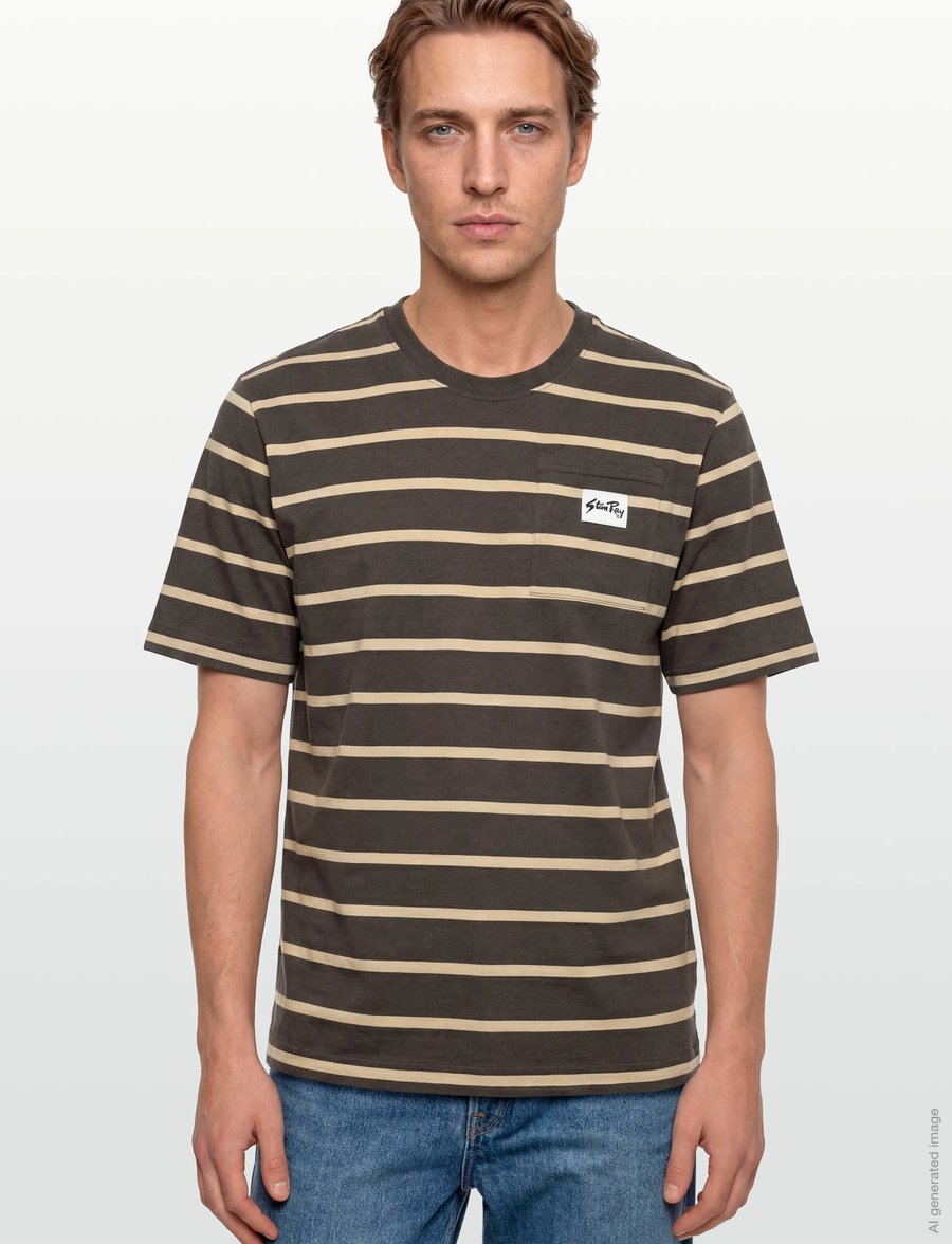 Stan Ray - STRIPE TEE - RAVEN/EUCALYPTUS - kurzärmelige t-shirts - raven/ eucalyptus - 3